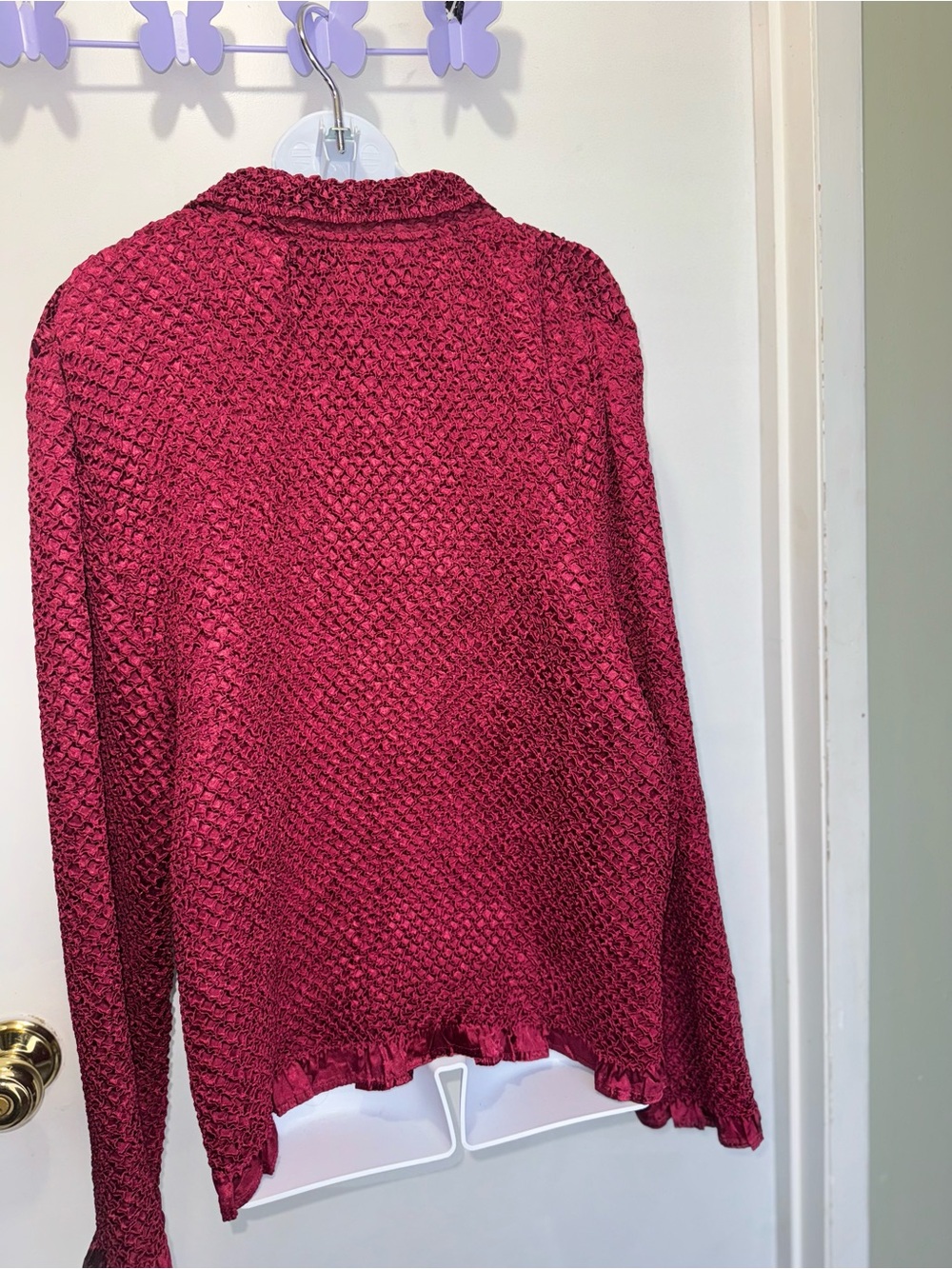 Bala Textured Button-Down Shirt in Deep Raspberry - Picture 5 of 7